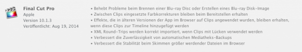 Die Update-Infos von Final Cut Pro X 10.1.3
