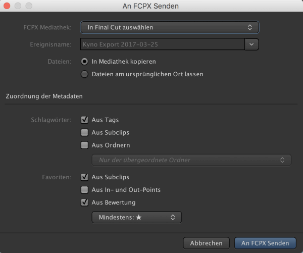 Kyno 1.2 Export nach FCPX