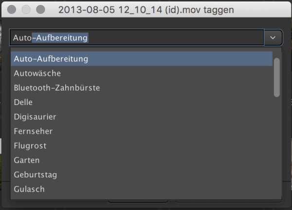Bei der Eingabe von Tags bietet Kyno jetzt eine praktische Autoergänzung.