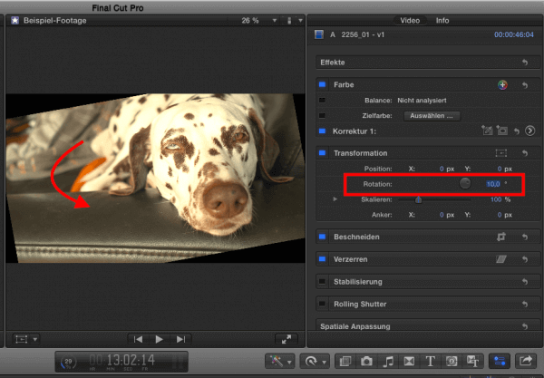 Und fertig. Der Clip ist zehn Grad gegen den Uhrzeigersinn rotiert.