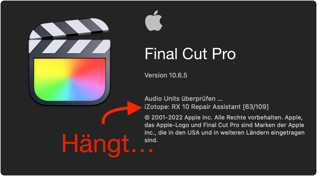 Startbildschirm von Final Cut Pro